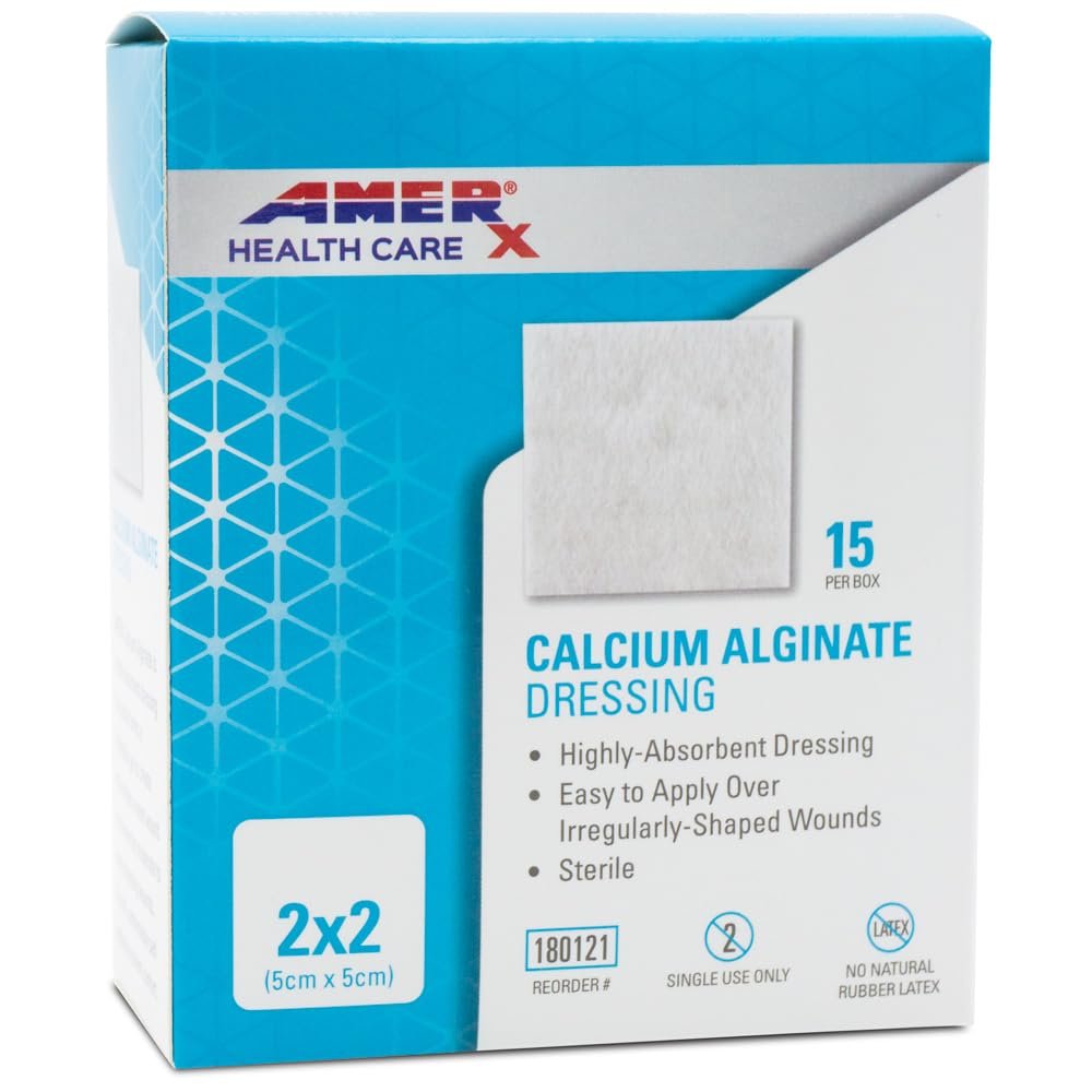 AMERX - Calcium Alginate - Wound Dressing Pads - Non Adhesive Pads - Absorbs up to 20x its Weight in Fluid for Pressure and Diabetic Ulcers