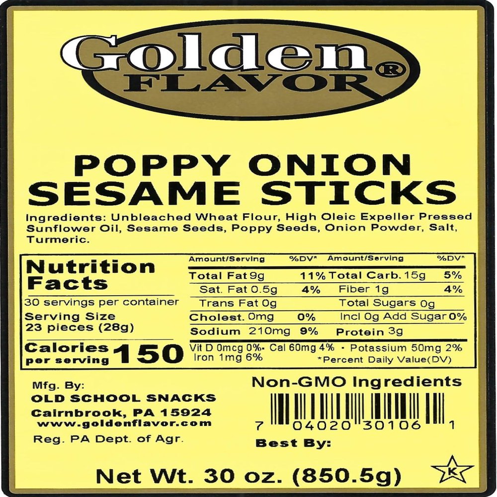 Golden Flavor - Poppy Onion Sesame sticks - 30 oz bags (5 Pack)