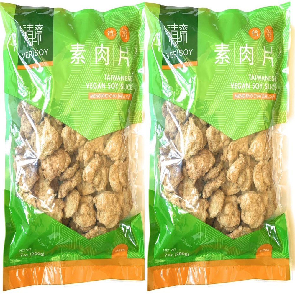 Verisoy Taiwanese Vegan Soy Slice - Textured Vegetable Protein (TVP) Premium Texturized Imitation Pork, 100% Vegan Meat Substitute, No MSG (2 bags total)