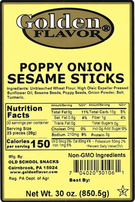 Golden Flavor - Poppy Onion Sesame sticks - 30 oz bags (8 Pack)