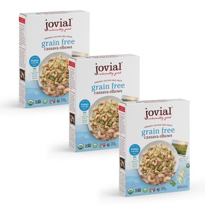 Jovial Grain-Free Cassava Elbows - Gluten Free Elbow Macaroni,Cassava Pasta, Paleo Pasta, Grain-Free, 100% Organic Pasta, USDA Certified Organic, Non-GMO, High-Fiber - 8 Oz, 3 Pack