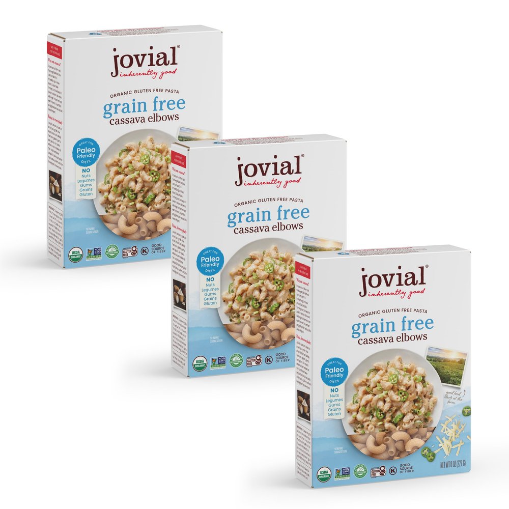 Jovial Grain-Free Cassava Elbows - Gluten Free Elbow Macaroni,Cassava Pasta, Paleo Pasta, Grain-Free, 100% Organic Pasta, USDA Certified Organic, Non-GMO, High-Fiber - 8 Oz, 3 Pack