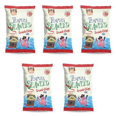 Japanese Tempura Seaweed Chips, Noriten  Sweet Chili Flavor | 0.95oz x 5 Pack | Made in Japan by Swashbuckle Snacks