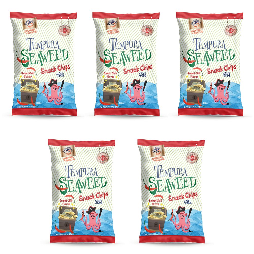 Japanese Tempura Seaweed Chips, Noriten  Sweet Chili Flavor | 0.95oz x 5 Pack | Made in Japan by Swashbuckle Snacks