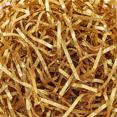 LJY Golden Glitter Raffia Paper Shreds, 100g Crinkle Cut Filler for Gift Wrapping, Basket Filling, Wedding Decorations, Party Supplies, and DIY Crafts Shredded Confetti Strands