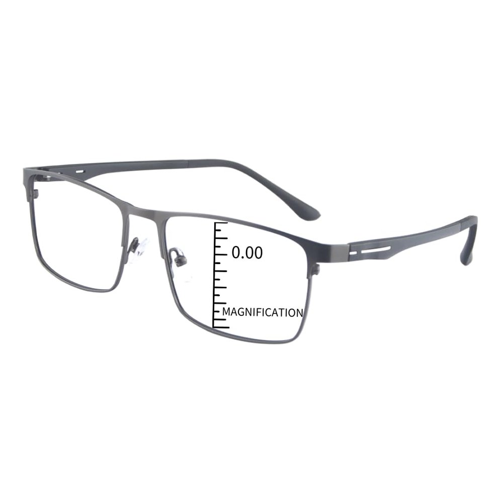 ProEyes Fornax, Progressive Multifocal Blue Light Blocking Lightweight Readers, Anti-Reflective Resin Lens, 0 Power on Top Lens (Gun, 1.25 x)