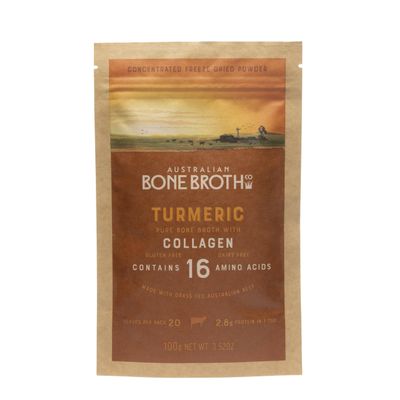 ABBCo Australian Beef Bone Broth Powder with Turmeric, Collagen Peptides - Support Bone Health, Enhance Energy & Mood, Aid Digestion - Gluten & Dairy Free, No Preservatives - 100g
