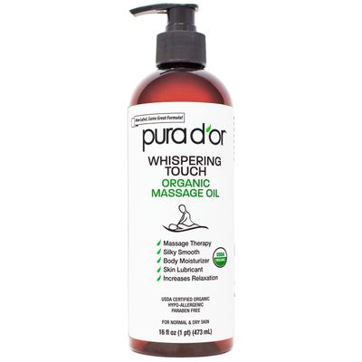PURA D'OR Organic Whispering Touch Massage Oil for Body & Relaxation, 16oz