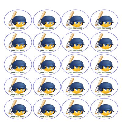 Baseball batter or hitter player emoticon - Edible Cupcake Toppers - 1.8" cupcake (20 pieces/sheet)