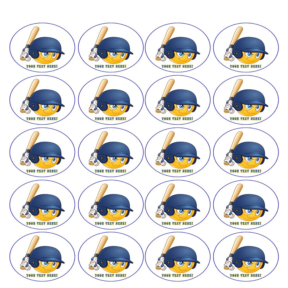 Baseball batter or hitter player emoticon - Edible Cupcake Toppers - 1.8" cupcake (20 pieces/sheet)