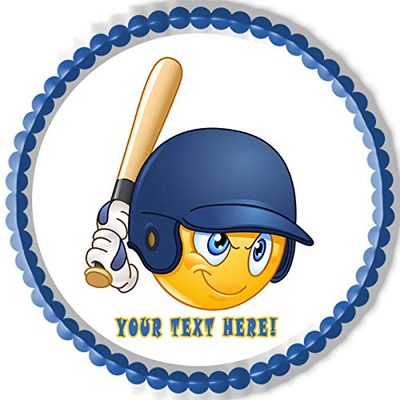 Baseball batter or hitter player emoticon - Edible Cake Topper - 7.5" round