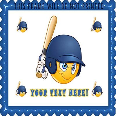 Baseball batter or hitter player emoticon - Edible Cake Topper - 7.5" x 10" (1/4 sheet) rectangular