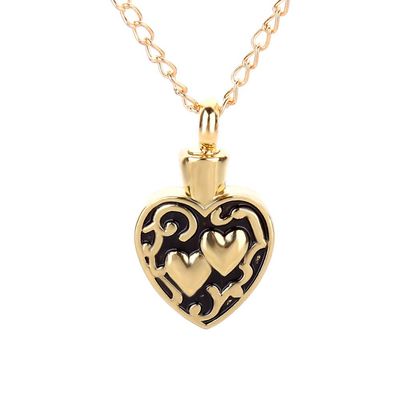 OIJH urna,Atades y urnas,Atad para Mascotas, Collar Colgante, patrn de Calado en Forma de corazn, Longitud de la Cadena 60 cm, Oro