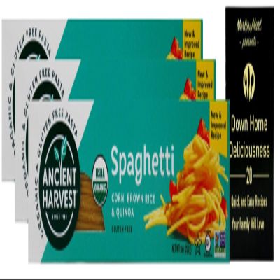 Ancient Harvest Organic Gluten-Free Corn Brown Rice Quinoa Blend Pasta | Spaghetti (8 Ounces) | 3 Count Plus Recipe Booklet Bundle