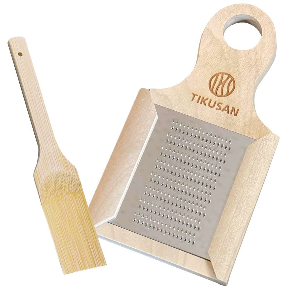 TIKUSAN Japanese Wooden Wasabi Grater (Wasabi Oroshi) for Ginger and Garlic with Bamboo Brush Made in Japan