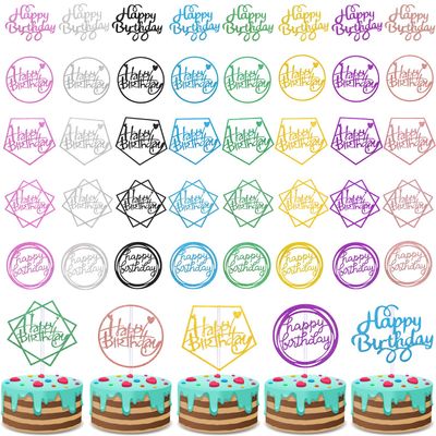 Boao 40 Pcs Happy Birthday Cake Toppers Glitter cupcake toppers picks Dessert Topper Decoration with 5 Styles 8 Colors for Anniversary Pastries Party supplies