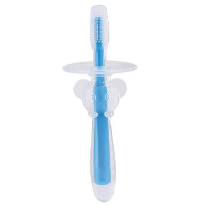Baby Toothbrush with Finger Brush for Kids, Infant Oral Care Tool, Training Toothbrush with Animal Design, Silicone Storage Box (Blue)