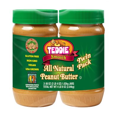 TEDDIE All Natural Peanut Butter, Smooth, 36oz (Pack of 2), 72 Ounce (Pack of 1)