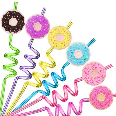 24 Reusable Donut Straws for Birthday Party Supplies | Party Favors with 2 Cleaning Brush