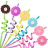 24 Reusable Donut Straws for Birthday Party Supplies | Party Favors with 2 Cleaning Brush view 1