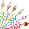 24 Reusable Ice Cream Straws for Birthday Party Supplies | Party Favors with 2 Cleaning Brush view 1