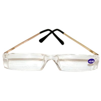 +2.00 Reading Glasses - Rectangle Glasses Gold with Black Tips