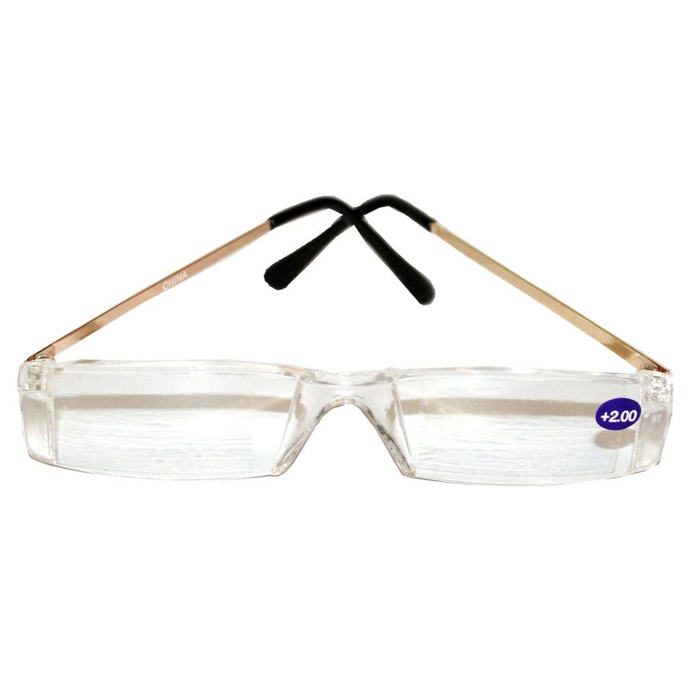 +2.00 Reading Glasses - Rectangle Glasses Gold with Black Tips