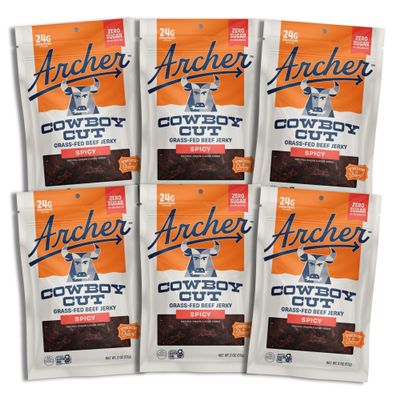 Country Archer Grass-Fed Beef Jerky - Zero Sugar Beef Jerky, Sugar Free Meat Snack, Bulk Individual Packs, Gluten Free, Paleo - Spicy, 2 Oz (Pack Of 6)