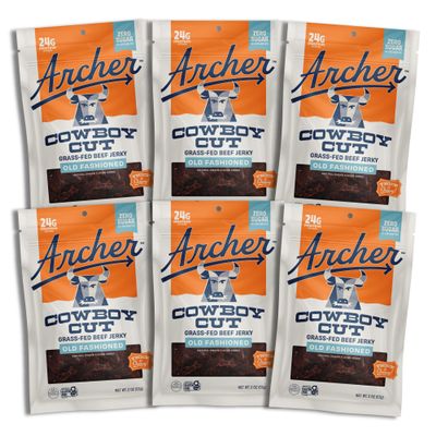 Country Archer Grass Fed Beef Jerky - Zero Sugar Beef Jerky, Sugar Free Snack Pack, Bulk, Individual Packs, Gluten Free, Paleo - Classic Flavor - 2 Oz (Pack Of 6)