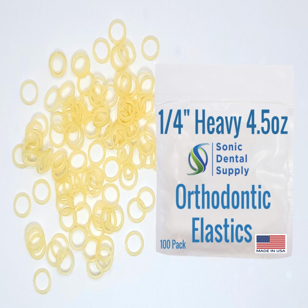 1/4 Inch Orthodontic Elastic Rubber Bands - 100 Pack - Natural Latex, Medium 4.5 Ounce Small Rubberbands, Braces, Dreadlocks Hair Braids, Tooth Gap, Packaging, Crafts - Sonic Dental - Made in USA