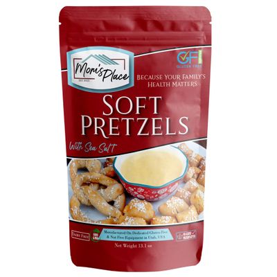Mom's Place Gluten Free Soft Pretzels with Sea Salt Mix, Soft Pretzel Making Kit, 1-Pack, Easy to Make, 24 Servings, Nut, Dairy, Soy & Corn Free, Non GMO Delicious and Healthy Gluten Free Food, 13 oz