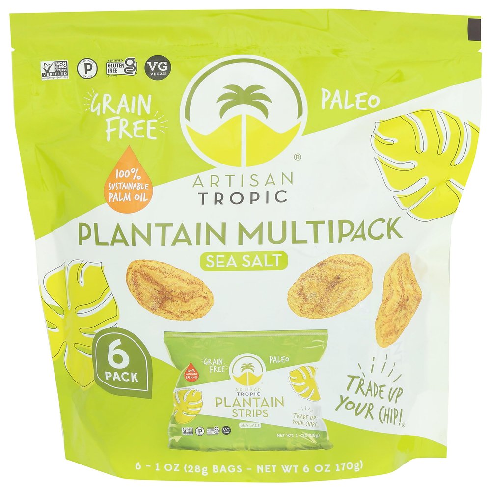 ARTISAN TROPIC Plantain Strips Sea Salt - 6 Pack, 1oz - Vegan, Paleo, Gluten Free Chips - Individual Bags Healthy Snacks for School, Gym, Kids  Whole 30 Approved Foods Baked Banana Chips