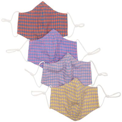 Quality Durables Unisex-Adult's 4-Pack Washable Reusable Woven Face Mask with Adjustable Nose Wire, Assorted Blue Pattern, Large/X-Large