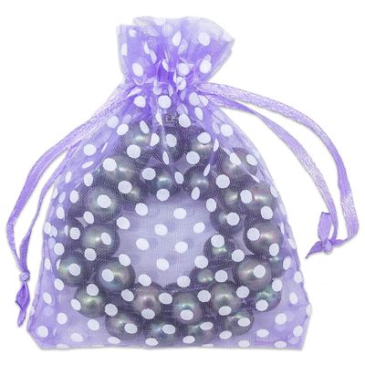 100-Pack 3x4 in Sheer Organza Gift Bags with Drawstring (Small) - Polka Dot (Lavender/White) - for Wedding Party Favors, Treats Mesh Pouch by The Display Guys
