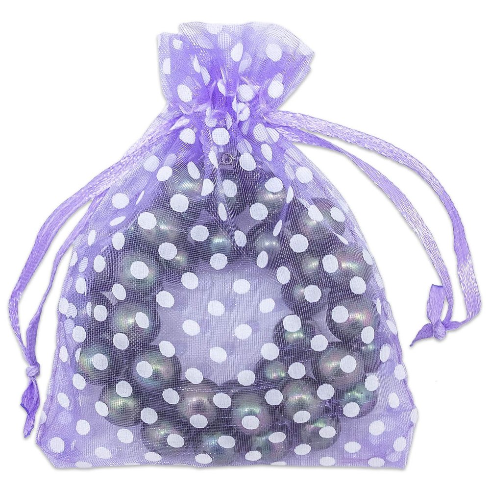 100-Pack 3x4 in Sheer Organza Gift Bags with Drawstring (Small) - Polka Dot (Lavender/White) - for Wedding Party Favors, Treats Mesh Pouch by The Display Guys