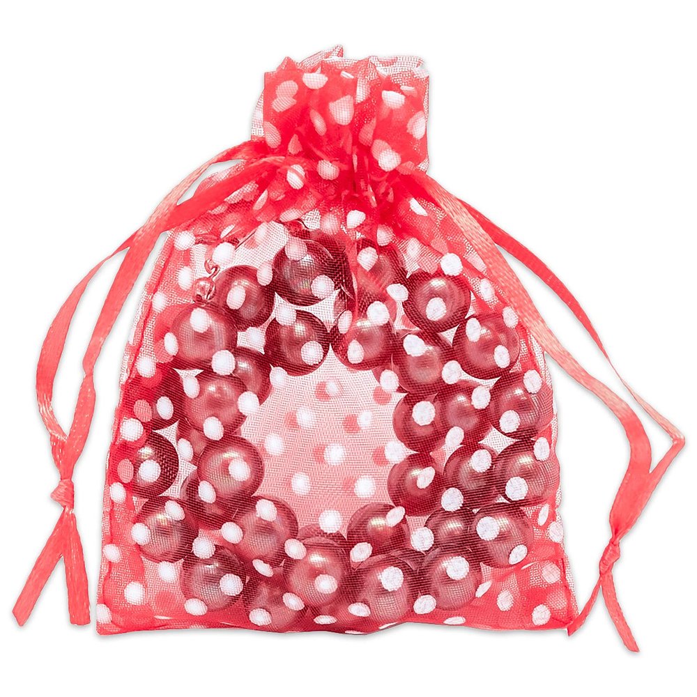 100-Pack 3x4 in Sheer Organza Gift Bags with Drawstring (Small) - Polka Dot (Red/White) - for Wedding Party Favors, Treats Mesh Pouch by The Display Guys