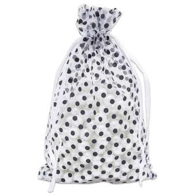100-Pack 4x6 in Sheer Organza Gift Bags with Drawstring (Medium) - Polka Dot (White/Black) - for Wedding Party Favors, Treats Mesh Pouch by The Display Guys