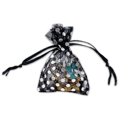 100-Pack 2x2.5 in Sheer Organza Gift Bags with Drawstring (X-Small) - Polka Dot (Black/Silver) - for Wedding Party Favors, Treats Mesh Pouch by The Display Guys