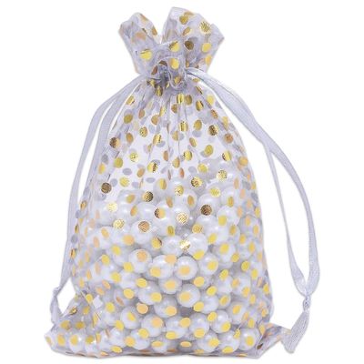 100-Pack 4x6 in Sheer Organza Gift Bags with Drawstring (Medium) - Polka Dot (Silver/Gold) - for Wedding Party Favors, Treats Mesh Pouch by The Display Guys