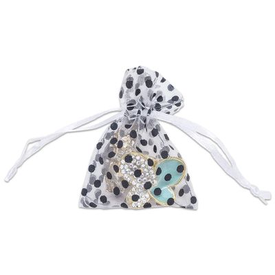 100-Pack 2x2.5 in Sheer Organza Gift Bags with Drawstring (X-Small) - Polka Dot (White/Black) - for Wedding Party Favors, Treats Mesh Pouch by The Display Guys