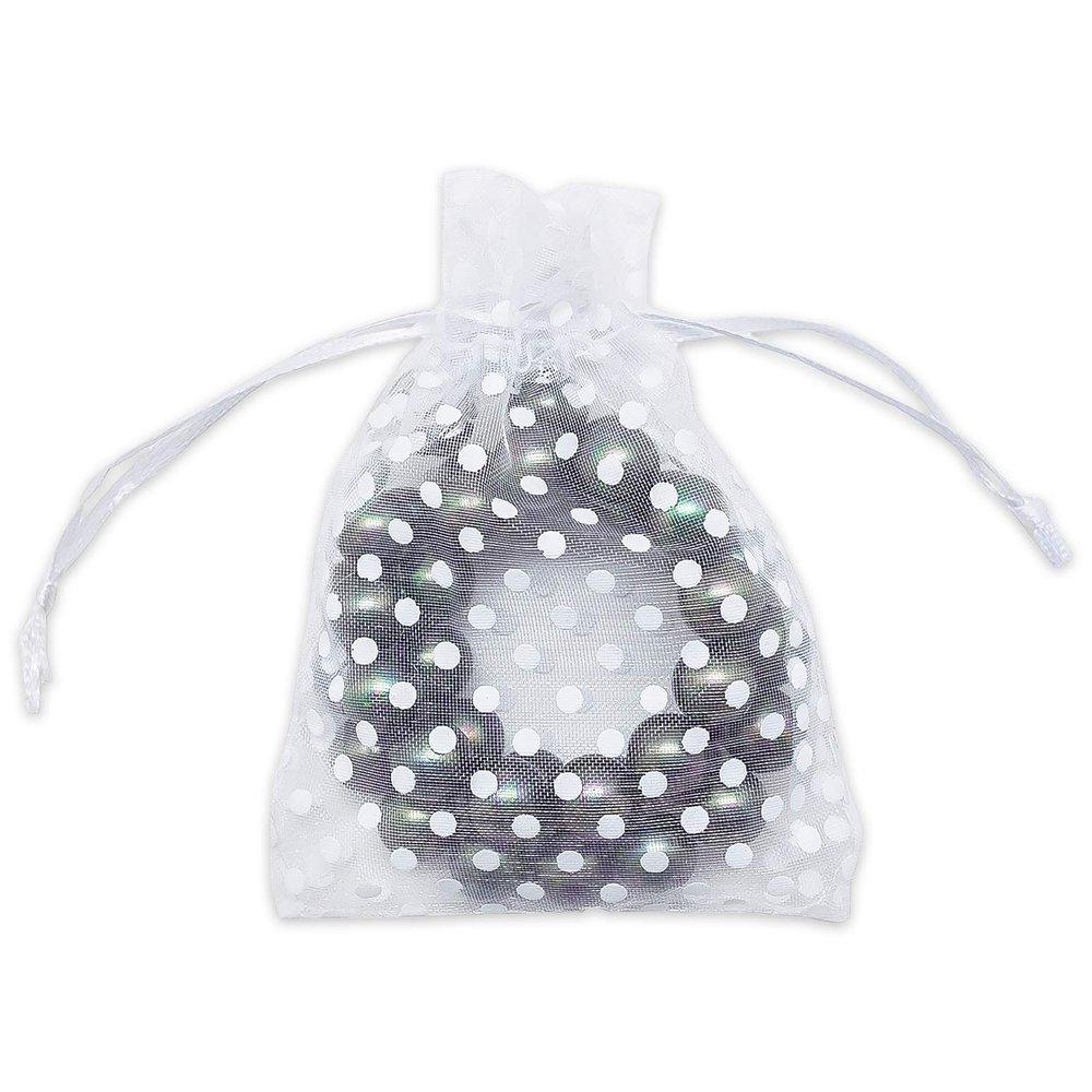 100-Pack 3x4 in Sheer Organza Gift Bags with Drawstring (Small) - Polka Dot (White/White) - for Wedding Party Favors, Treats Mesh Pouch by The Display Guys