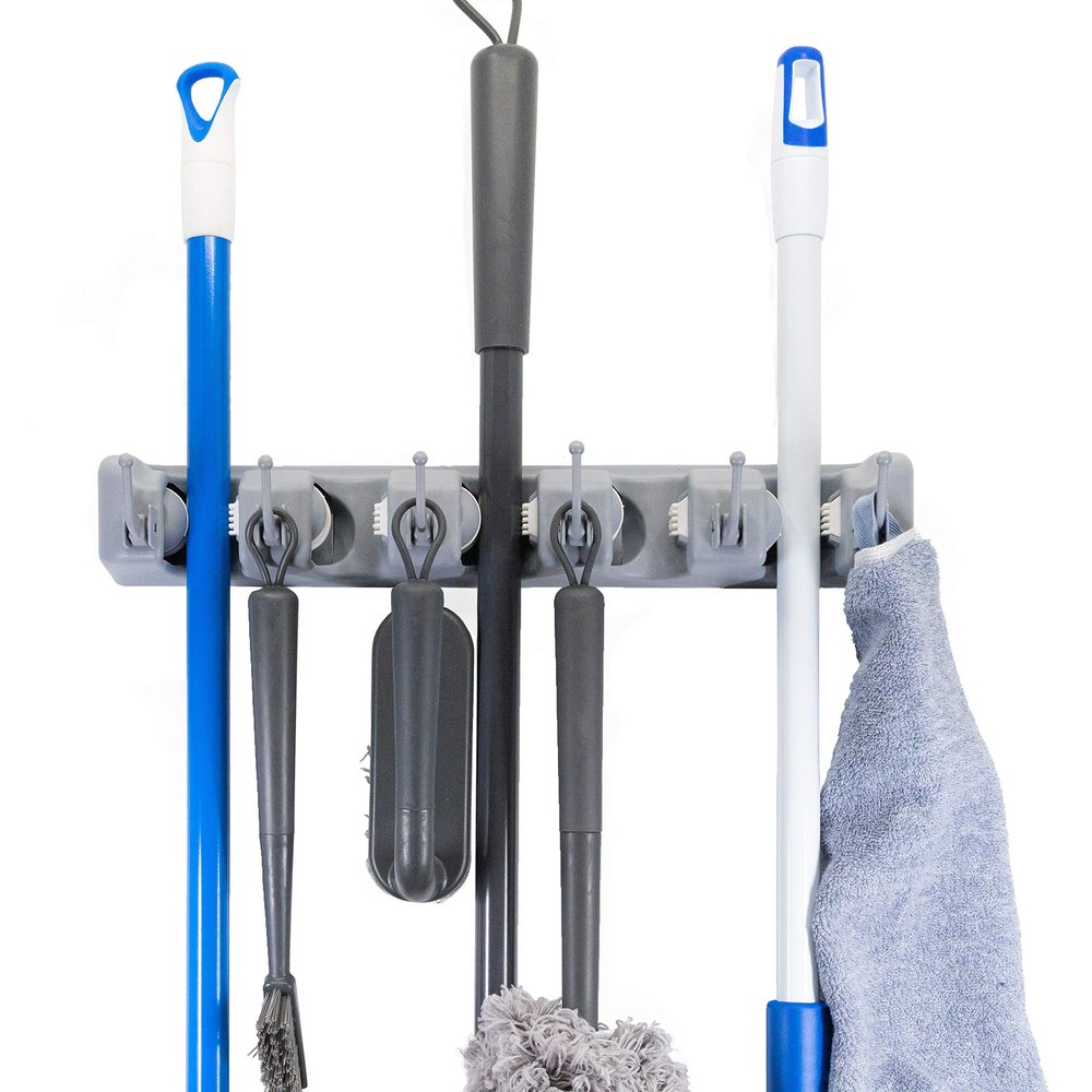 Broom & Mop Wall Mounted or Garden Tools Organizer 1.30 inches,Light Gray