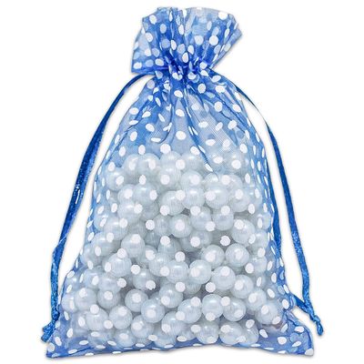 100-Pack 4x6 in Sheer Organza Gift Bags with Drawstring (Medium) - Polka Dot (Navy/White) - for Wedding Party Favors, Treats Mesh Pouch by The Display Guys