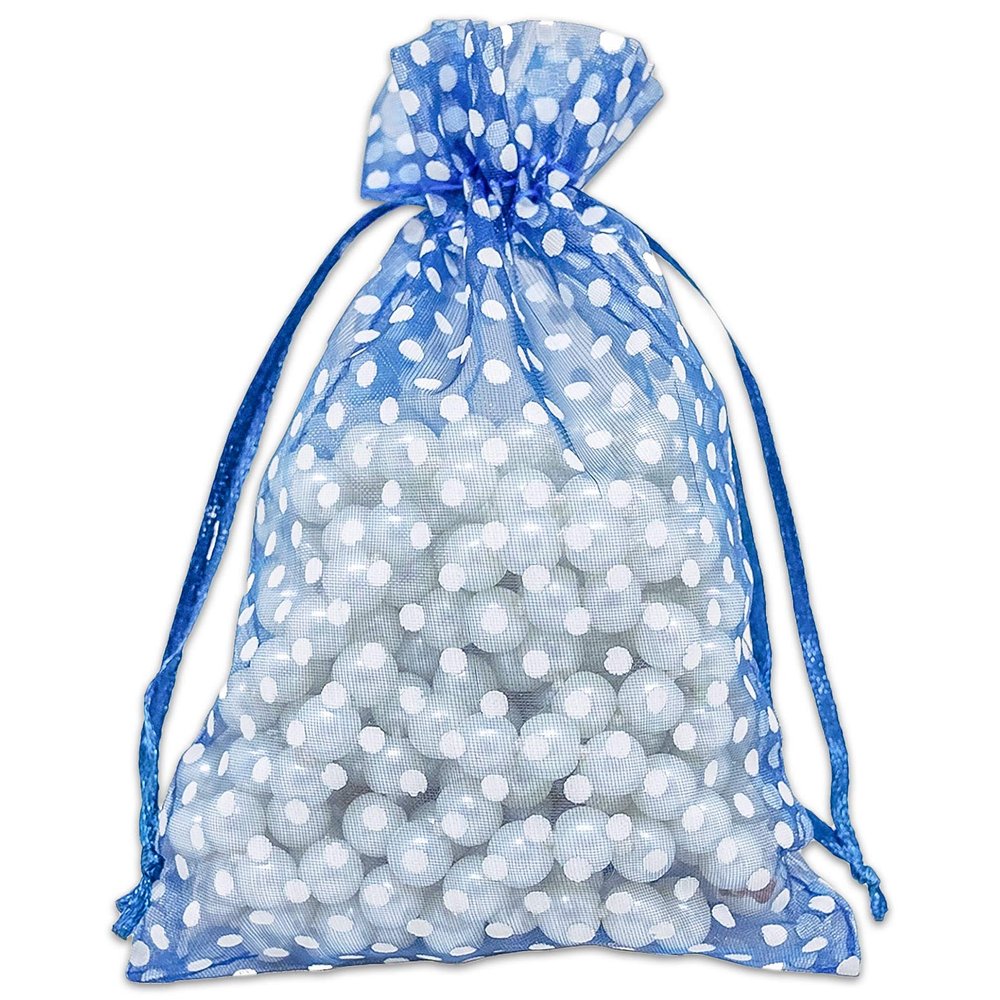 100-Pack 4x6 in Sheer Organza Gift Bags with Drawstring (Medium) - Polka Dot (Navy/White) - for Wedding Party Favors, Treats Mesh Pouch by The Display Guys