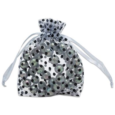100-Pack 3x4 in Sheer Organza Gift Bags with Drawstring (Small) - Polka Dot (Silver/Black) - for Wedding Party Favors, Treats Mesh Pouch by The Display Guys