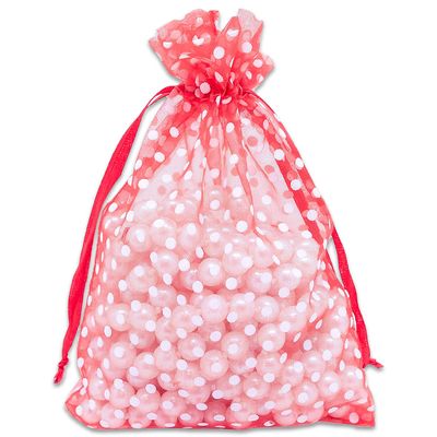 100-Pack 4x6 in Sheer Organza Gift Bags with Drawstring (Medium) - Polka Dot (Red/White) - for Wedding Party Favors, Treats Mesh Pouch by The Display Guys