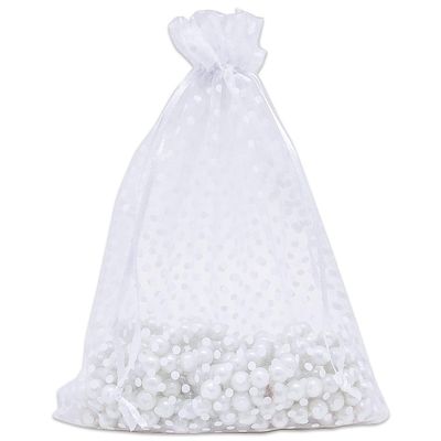 100-Pack 6x8 in Sheer Organza Gift Bags with Drawstring (Large) - Polka Dot (White/White) - for Wedding Party Favors, Treats Mesh Pouch by The Display Guys