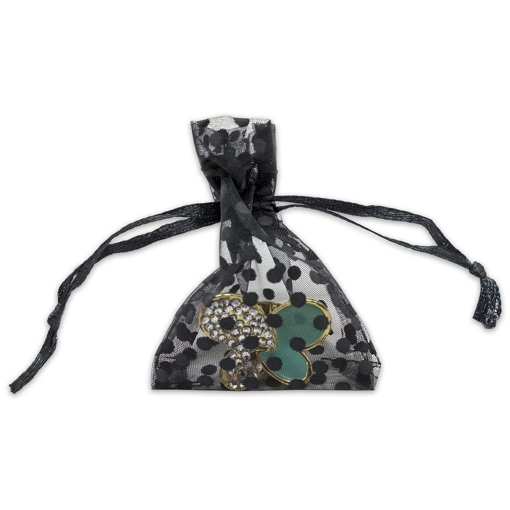 100-Pack 2x2.5 in Sheer Organza Gift Bags with Drawstring (X-Small) - Polka Dot (Black/Black) - for Wedding Party Favors, Treats Mesh Pouch by The Display Guys