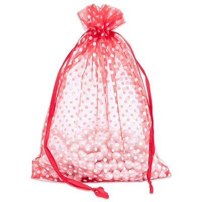 100-Pack 6x8 in Sheer Organza Gift Bags with Drawstring (Large) - Polka Dot (Red/White) - for Wedding Party Favors, Treats Mesh Pouch by The Display Guys