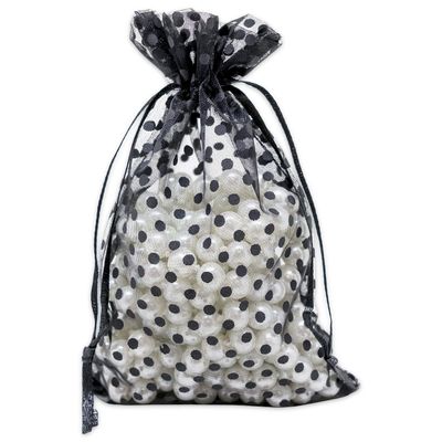 100-Pack 4x6 in Sheer Organza Gift Bags with Drawstring (Medium) - Polka Dot (Black/Black) - for Wedding Party Favors, Treats Mesh Pouch by The Display Guys